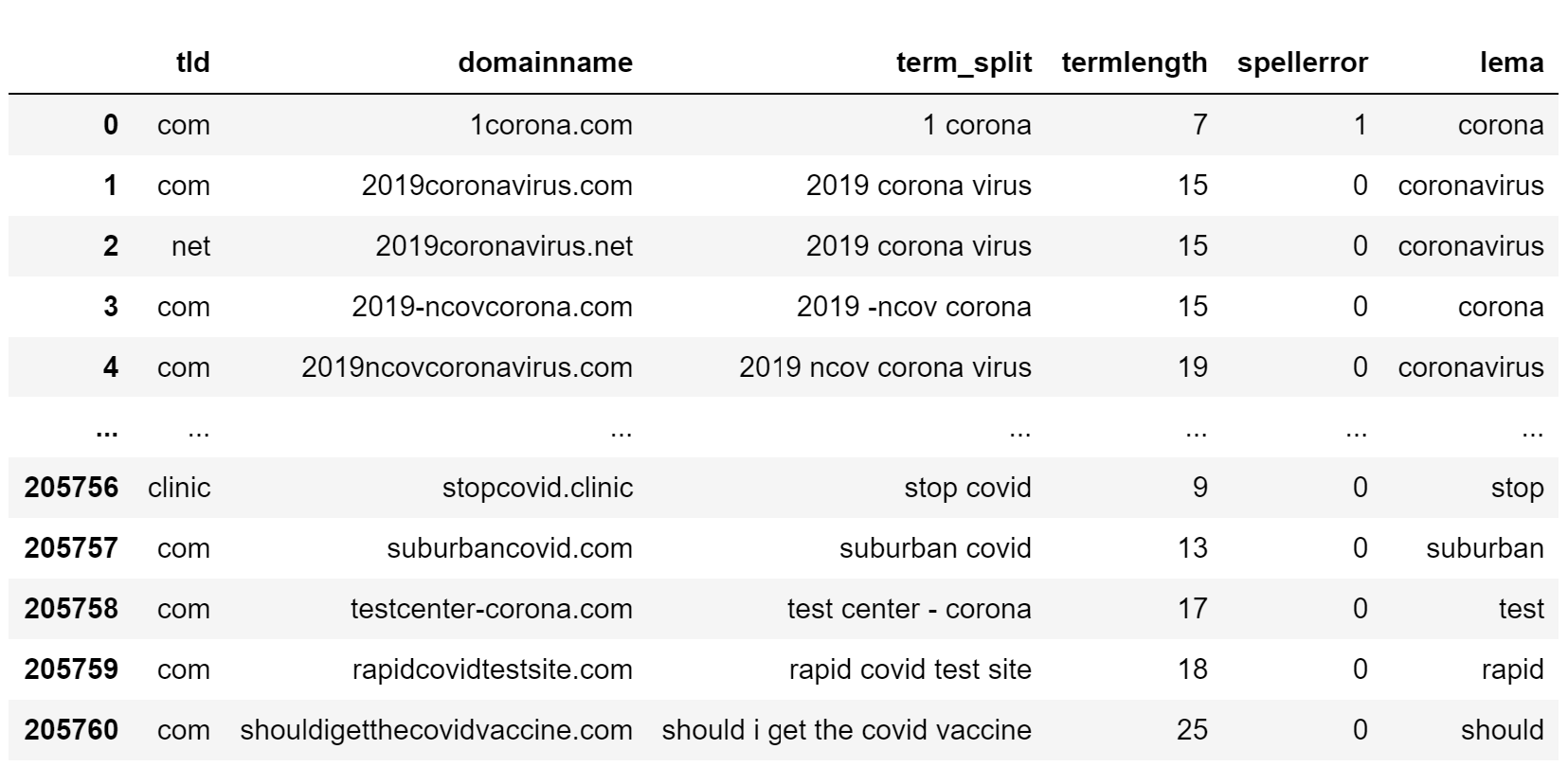 Corona COVID domain name dataset